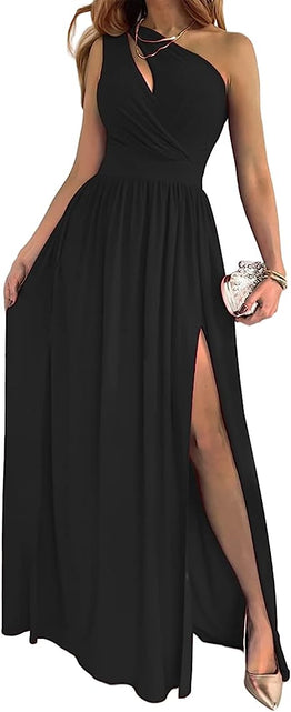 Load image into Gallery viewer, Women&#39;s One Shoulder High Split Cutout Sleeveless Elegant Sexy Cocktail Maxi Dress
