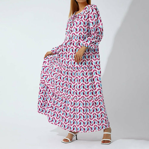 Load image into Gallery viewer, Puff Sleeve Boho Maxi Dress Floral Drawstring V-Neck Loose Holiday
